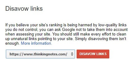 27 Free Ways To Improve SEO (Onsite And Offsite) 8 Image showing how the disavow Google page looks like.