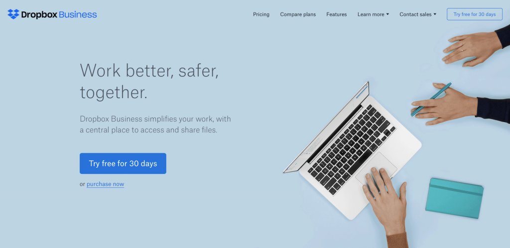 Visually attractive website design by Dropbox